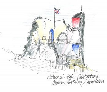 a sketch of the castle coloured yellow
